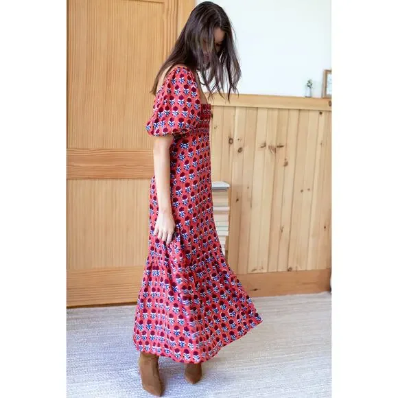 Emerson Fry India Collection Santiago 3 Maxi Dress Carmen Flowers Satin XS/S - Picture 3 of 12